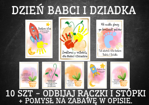 Plakaty z odciskiem dłoni - kartki dla Dziadków, laurka dla Babci i Dziadka