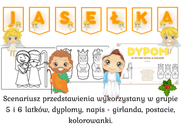 Jasełka - scenariusz, dekoracje, dyplomy, kolorowanka