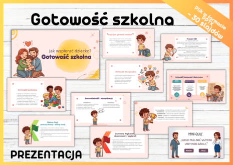 „Grafika promująca prezentację Gotowość szkolna – plik PPTX, 30 slajdów”
